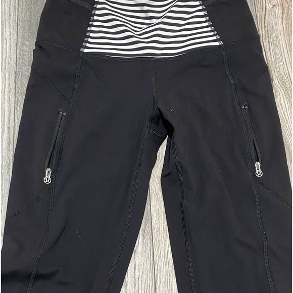 Lululemon Run Ice Queen Flare Pants Black White Stripe Size 4 - Picture 8 of 12